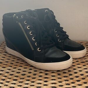 Aldo Black Wedge Sneakers with Gold Zipper